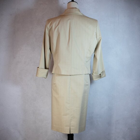 Jones New York Set Suit Dress and Blazer Jacket Striped Petite Tan Beige Size 12 - Picture 3 of 15